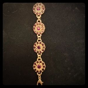 Vintage inspired amethyst antiqued gold bracelet
